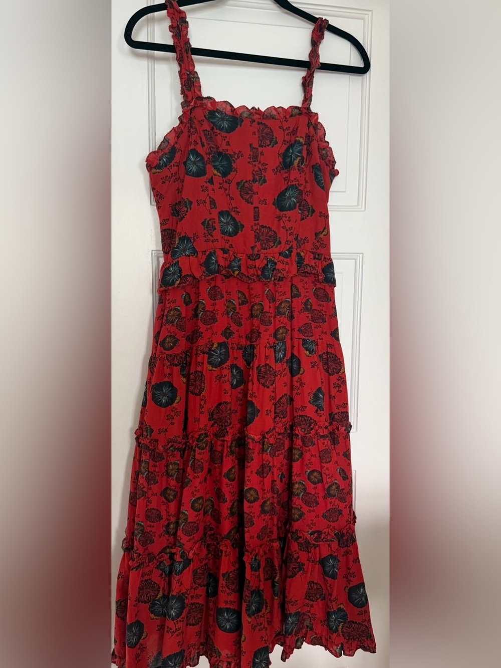 ULLA JOHNSON Red Floral Tiered Sundress